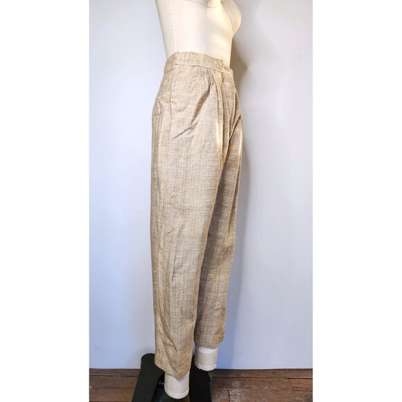 Vintage RAW SILK Beige Pants - High Waisted Pants Cigarette Ankle Trousers M - Picture 8 of 8